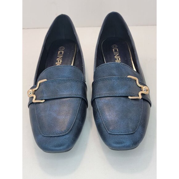 Cinak Blue Women's slip on heeled Loafers square toe cushioned SZ 7.5 C070 - Picture 3 of 7